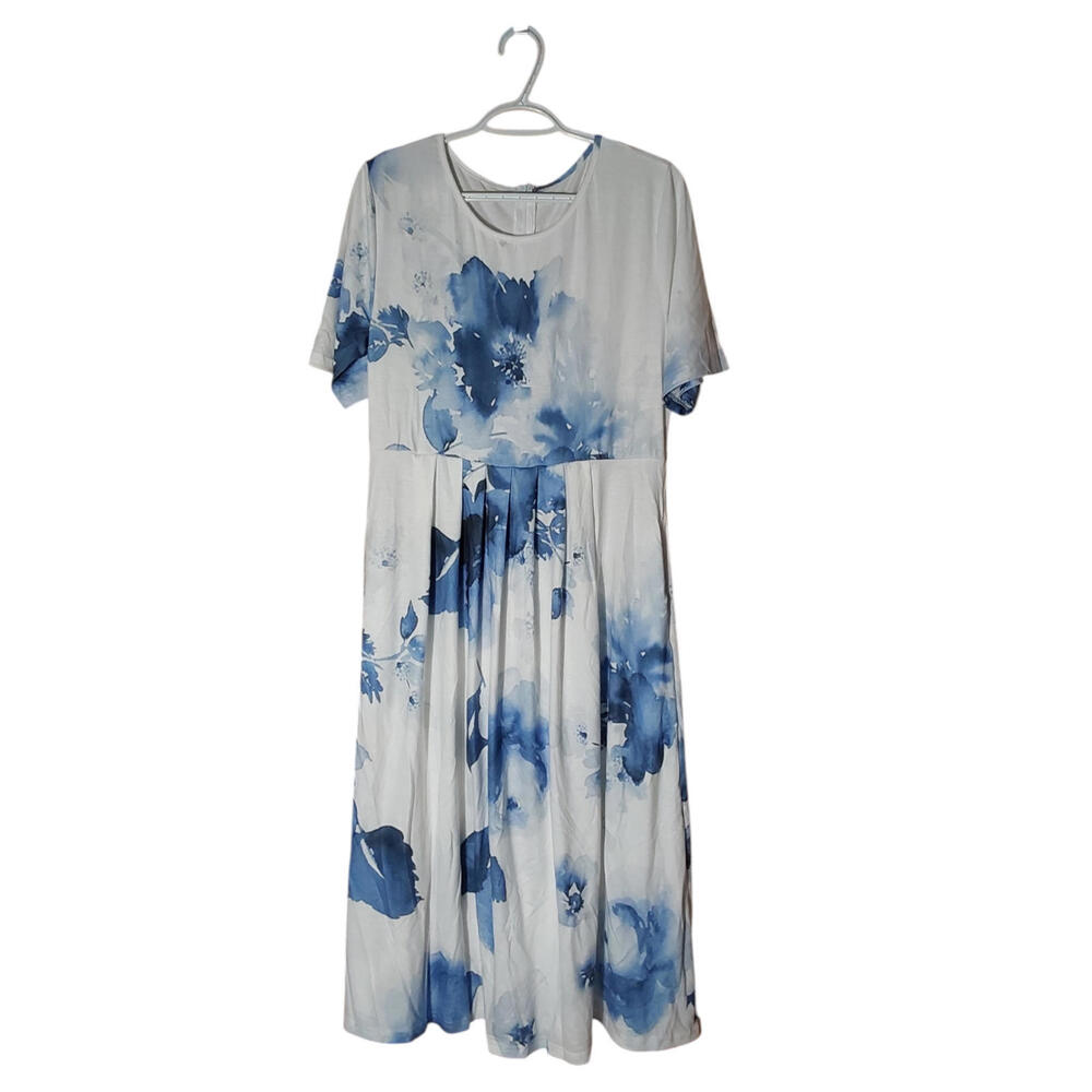 Women's Size L Floral Casual Pleated Pockets Short Sleeve Dress Free SHIPPING